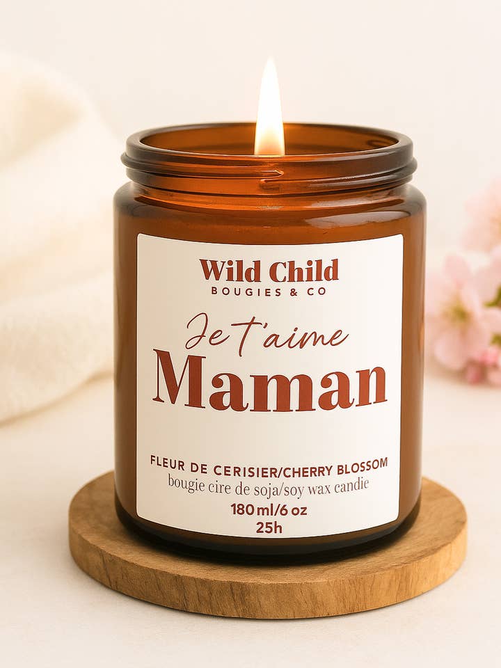 "I love you mom" Soy wax candle with a choice of fragrance 25h for wholesale by WILD CHILD Bougies & Co
