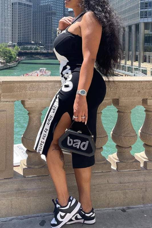 BLACK graphic tank pencil midi dress for wholesale on Faire3