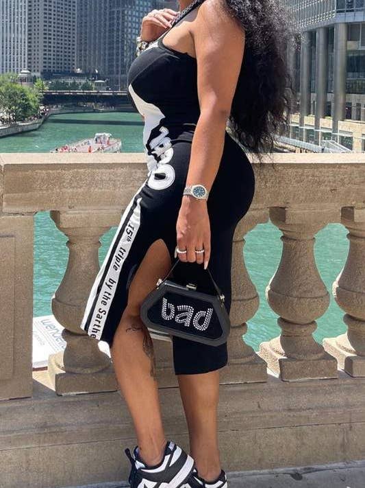 BLACK graphic tank pencil midi dress for wholesale on Faire3