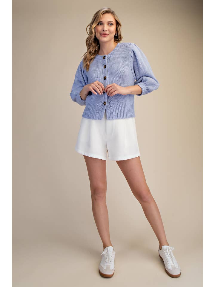 Glam - Wholesale Knit Sweater - Women's - Short Puff Sleeve Button Down Sweater - Reorder Friendly15