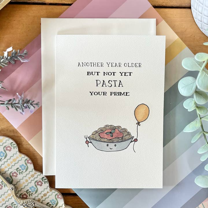 Birthday - Pasta Your Prime Watercolour Spaghetti Card for wholesale by kenziecards