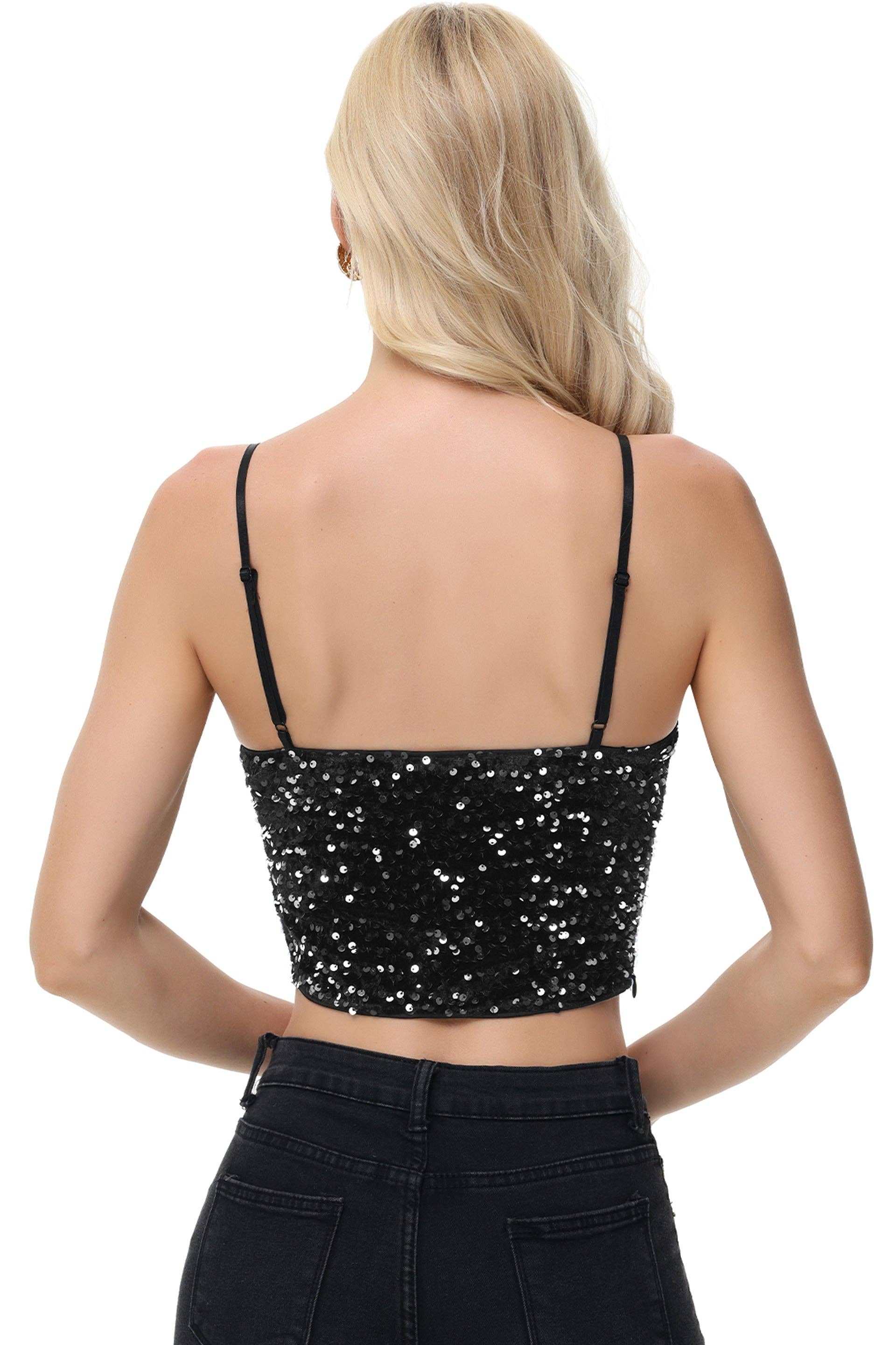 Anna Kaci Wholesale - Wholesale Camisole - Women's - Sparkly Sequin Cami Tops Crop Club Party Glitter Spaghetti9