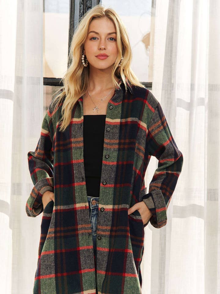 ADORA LA - Wholesale Shirt Jacket/Shacket - Women’s - CEJ1987A-CHECK FLANNEL SHIRT JACKET LONG SLEEVE2