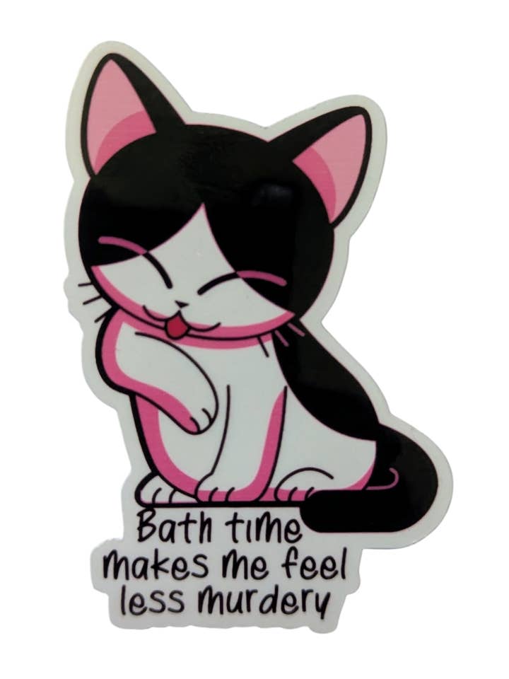 Bath Time Makes Me Feel Less Murdery cat sticker for wholesale by Made By Scratch Crafts