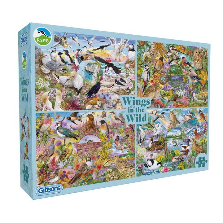 RSPB RSPB Wings in the Wild 4 x 500 Piece Jigsaw Puzzle for wholesale by Gibsons Games Ltd