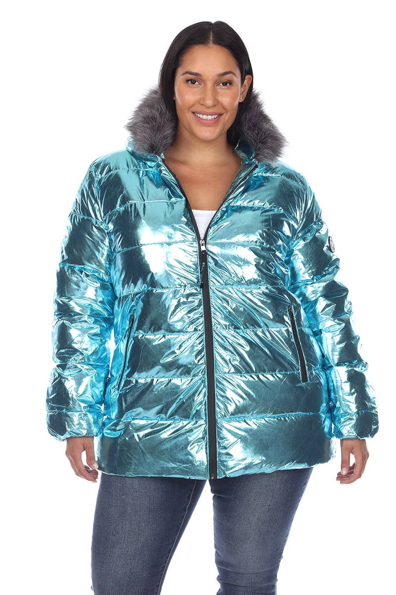 WHITE MARK - Vente Manteau – femme - Doudoune métallisée grande taille avec capuche5