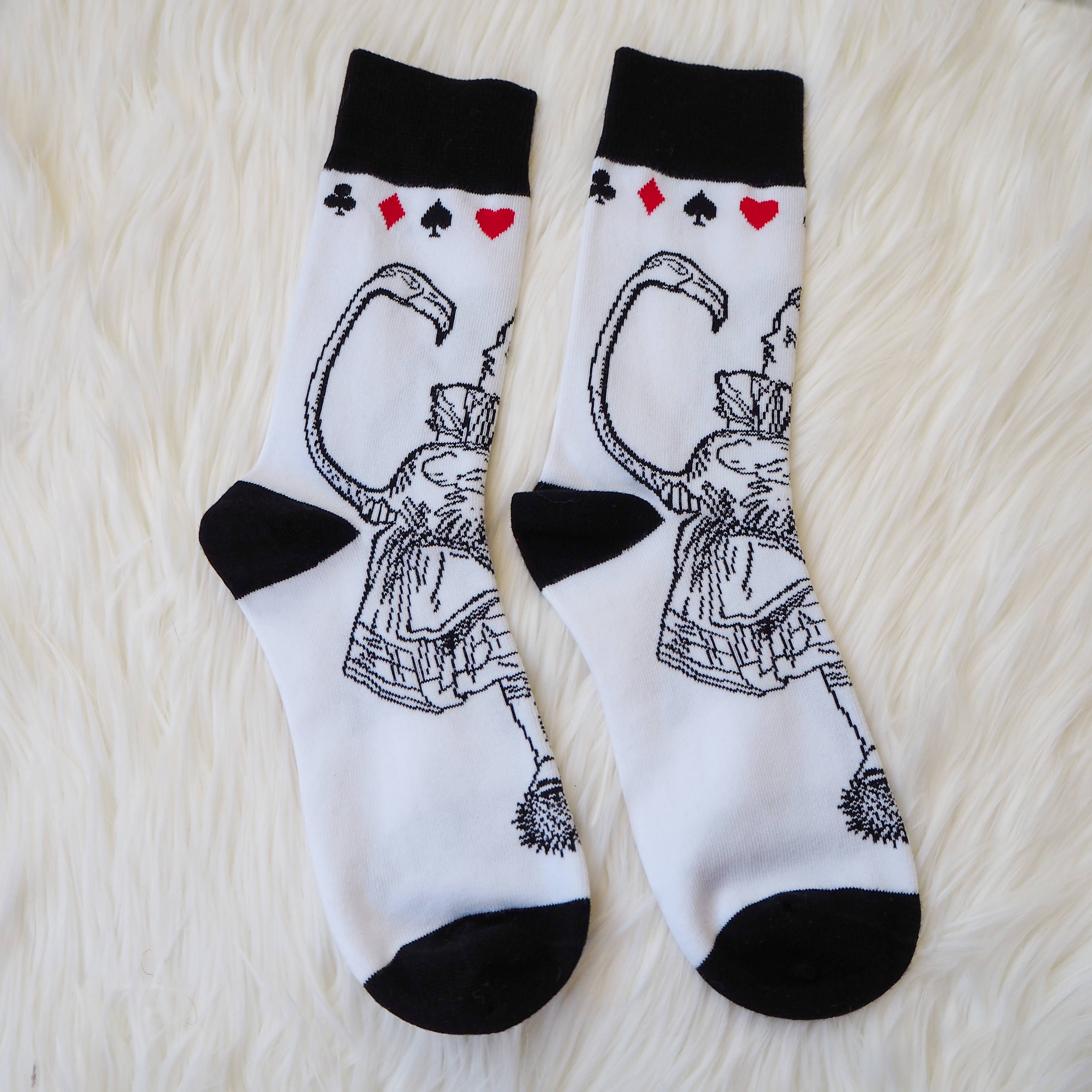 LiteraryEmporium - Wholesale Socks - Unisex - Alice In Wonderland Black White Red Cotton Book Lover Socks2