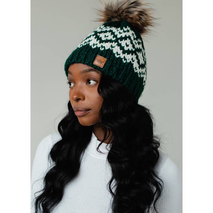 Panache Apparel Co. - Wholesale Beanie - Women's - Dark Teal & White Patterned Pom Hat
