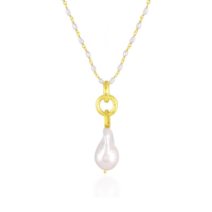 Baroque Pearl Charm Beaded Necklace (Gold Vermeil) for wholesale by Arvino