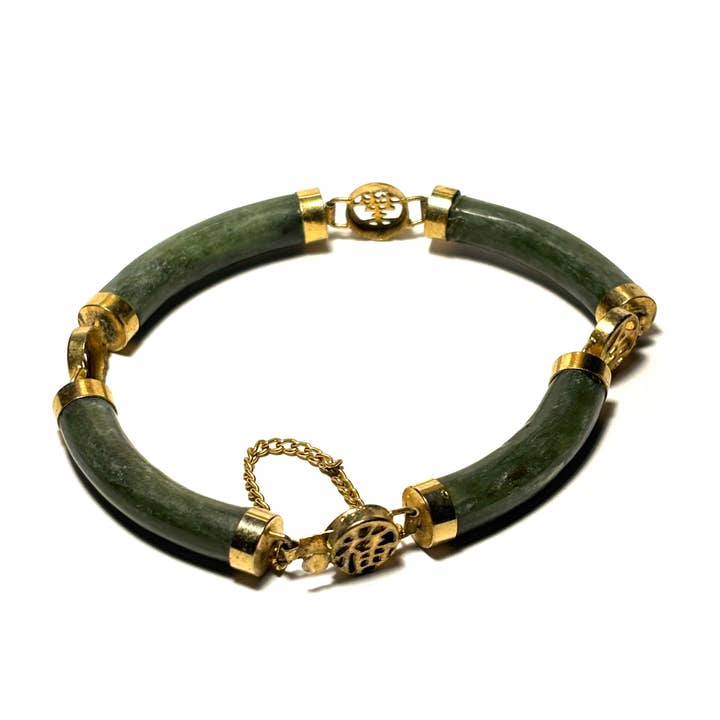 Whitestone Jewelry Co. - Wholesale Bangle Bracelet - Vintage Chinese Jade Bracelet with Gold Fittings and Clasp5