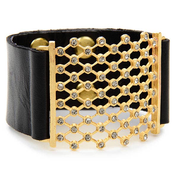 Bracelet en cuir maillé en or pour la vente par Rebel Designs Accessories