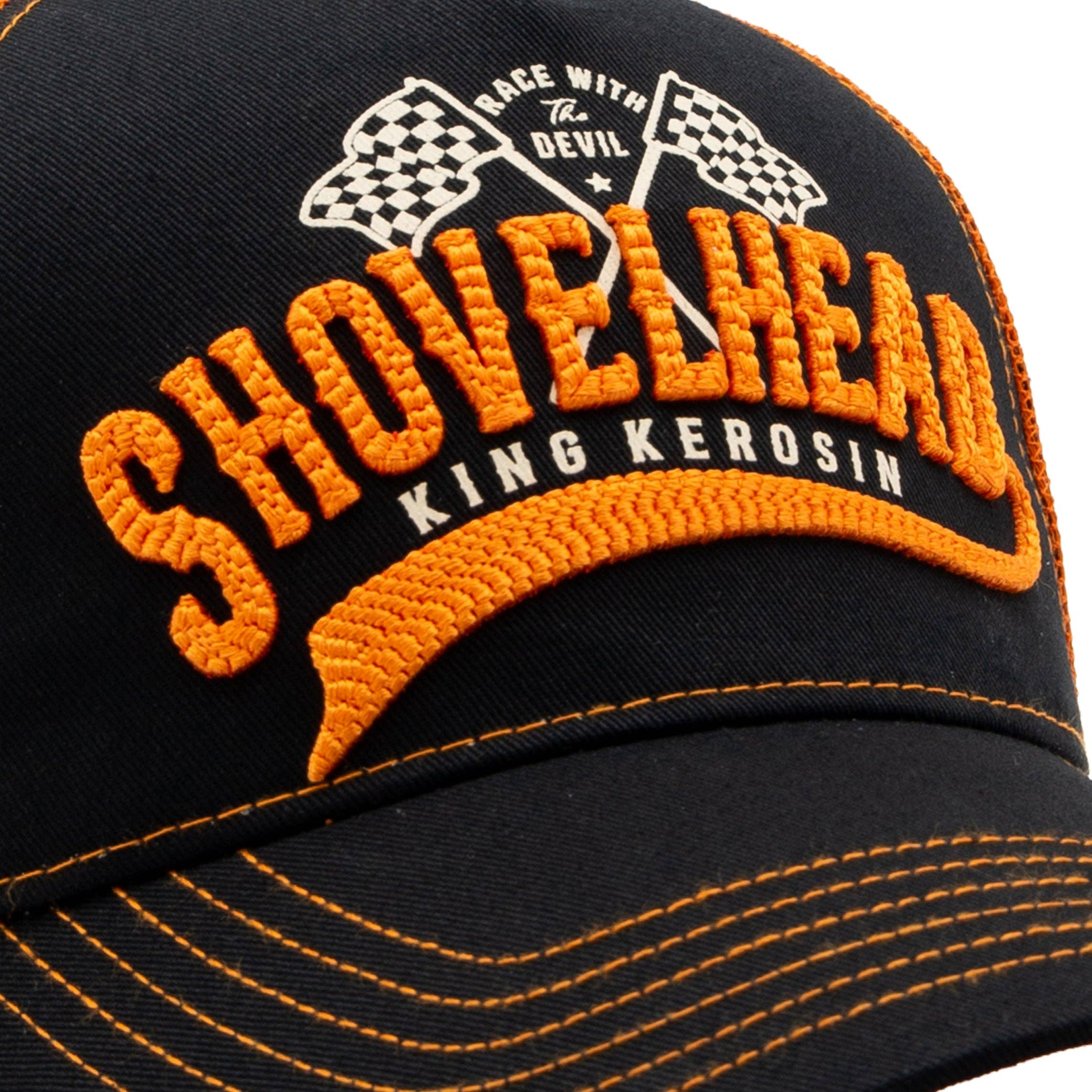 orange Trucker Cap "Shovelhead" for wholesale on Faire3