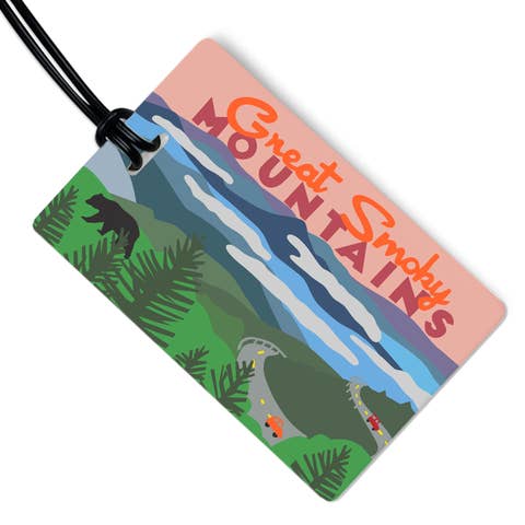 Great Smoky Mountains bagagelabel met zwarte riem voor wholesale door R. Nichols Stationery & Gifts