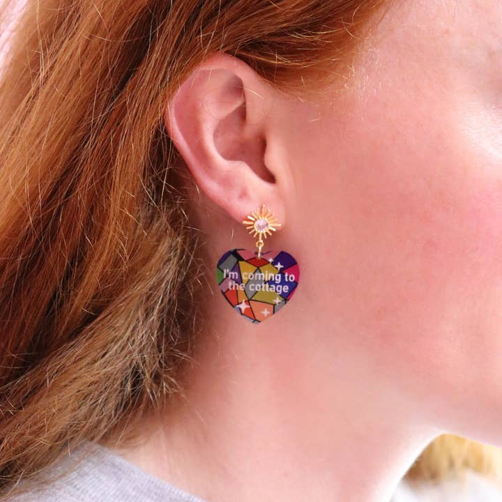 Sunshine Studio - Wholesale Dangle Earrings - Heated Rivalry Stained Glass Quote Earrings