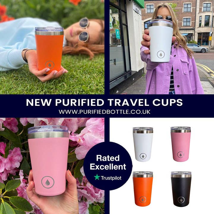 Purified - Vente Gourde/bouteille isotherme - Tasse à café réutilisable | Tasse de voyage | 12 oz/340 ml | gris1