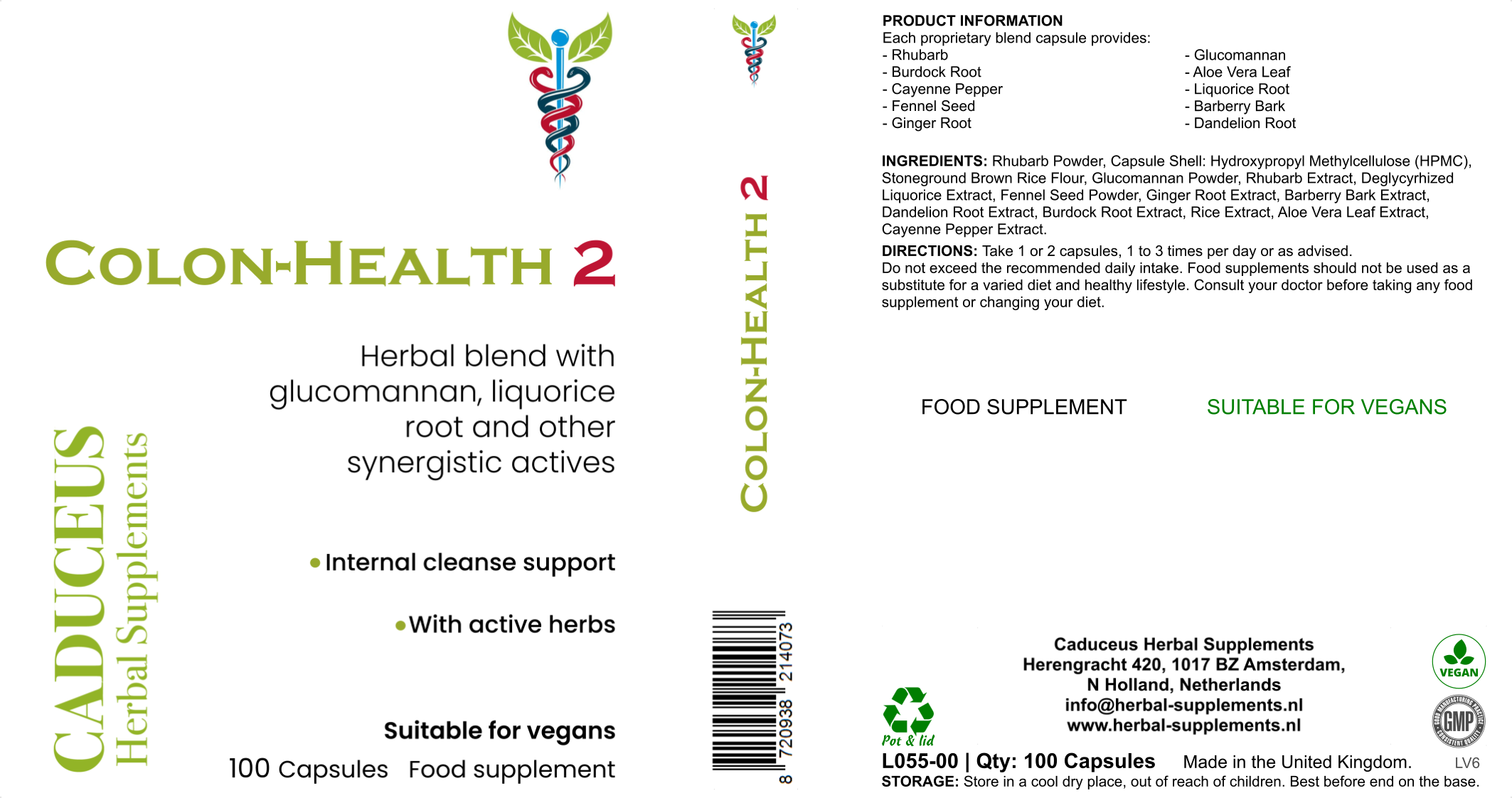 CADUCEUS kruidenapotheek - Wholesale Oral Supplement/Vitamin - Colon-Health 2 capsules 100 capsules6