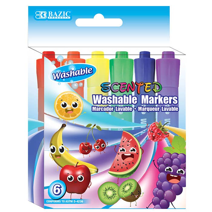 6 Color Washable Scented Markers for wholesale by Luna Office Supply - Everyday Essential