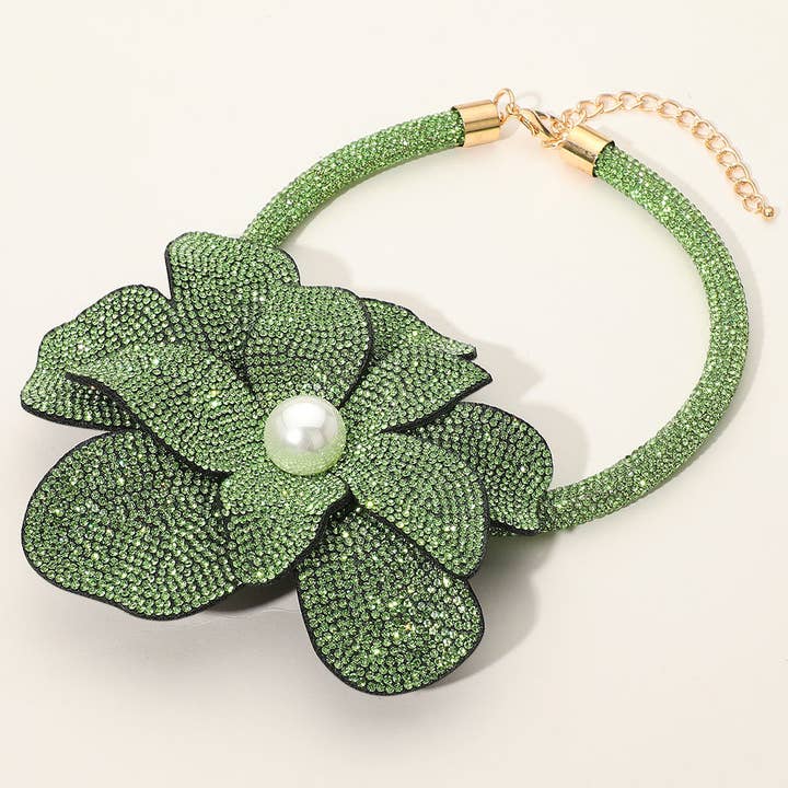 Sensibling Corp. - Wholesale Pendant/Charm Necklace - Pearl Centered Bling Studded Oversized Flower Pointed Necklace