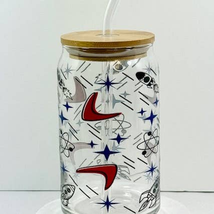 Blast Off Glass with Bamboo Lid and Straw for wholesale by Astro Bettie