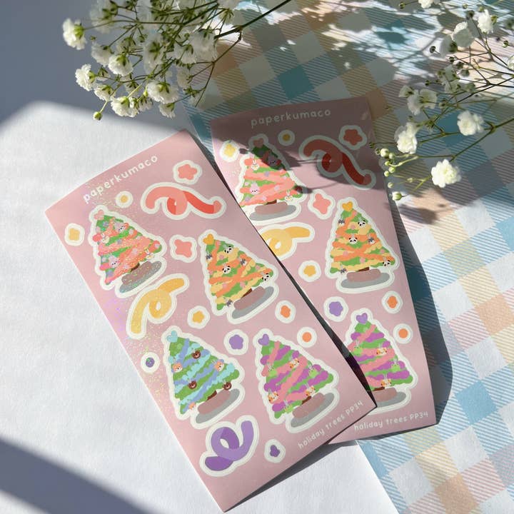 Holiday Trees Shimmer Sticker Sheet for wholesale by Paperkumaco