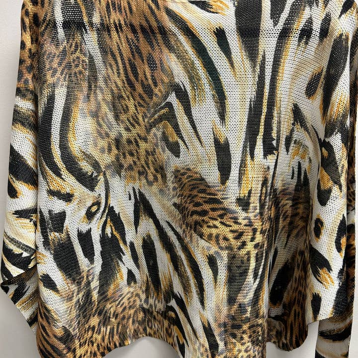 VIAN1 White Animal Round Knit Printed Sweater LOOWIE for wholesale by LOOWIE