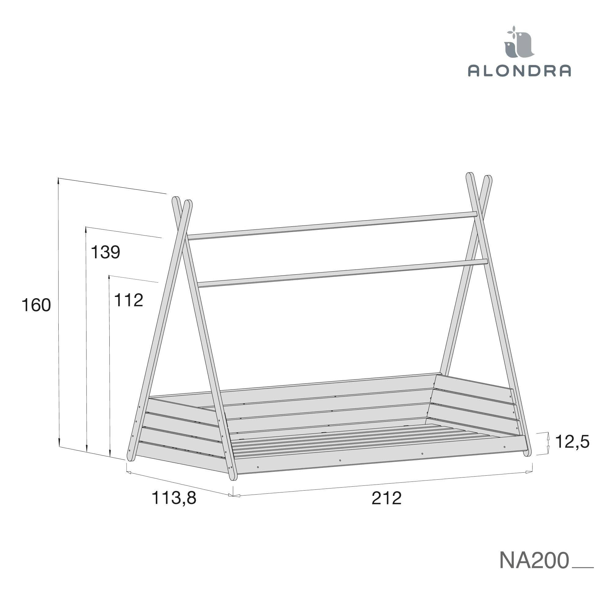 Alondra Baby – Großhandel Bett – Kind & Baby – Montessori-Bett Holz 90x200 cm mit Textil Carezza5