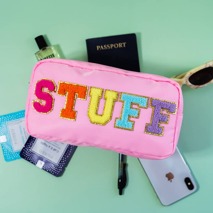 Natalia - Wholesale Makeup/Cosmetic Bag - Preppy Nylon Chenille Letter Travel Makeup Pouch - STUFF