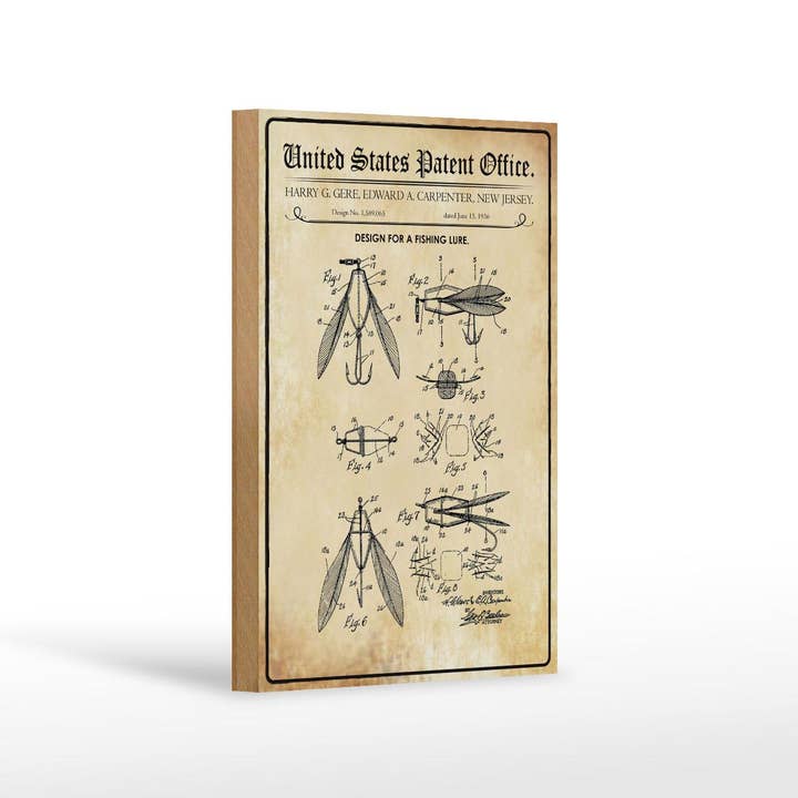 Panneau en bois breveté 12x18 cm conception pour mouche à appât de pêche pour la vente par Femer