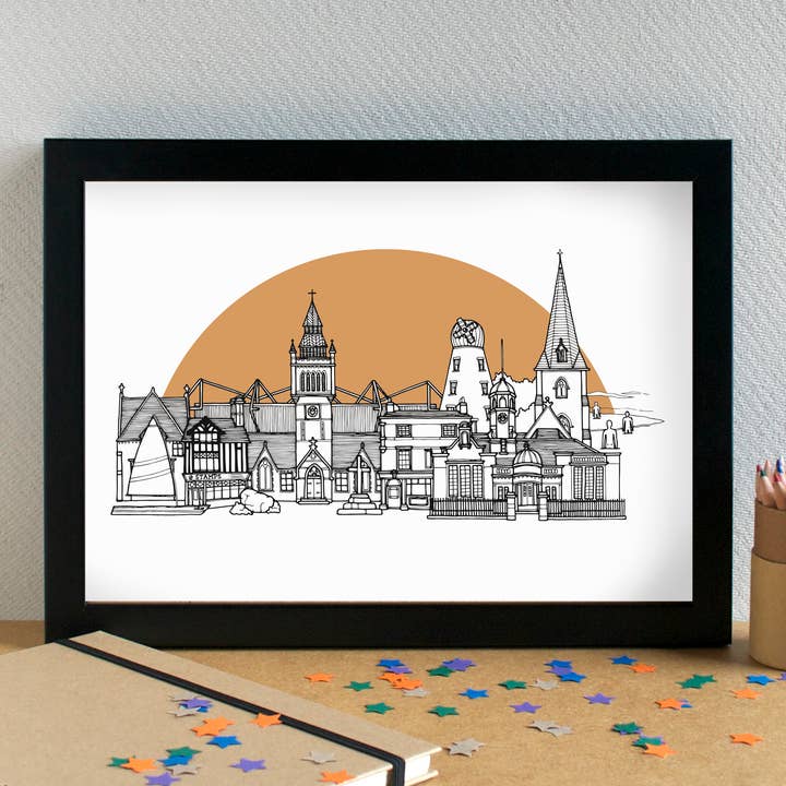 Crosby Merseyside Skyline Landmarks Art Print for wholesale by Becka Griffin Illustration