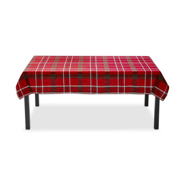 Sleigh Ride Holiday Plaid Tablecloth RedCotton Christmas for wholesale by tag