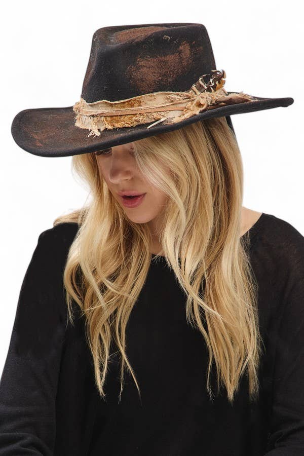 Artini Accessories - Vente Chapeau de cowboy – femme - Chapeau Fedora Cowboy Vintage Détressé et Modulable4