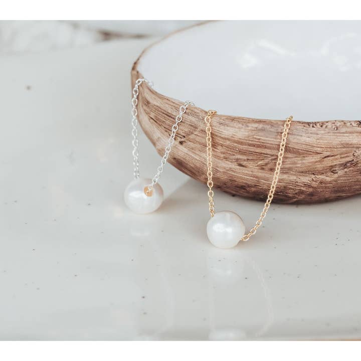 Single Pearl on Chain minimalist Necklace, Bridesmaid gifts for wholesale by The Rustic Boho Chic