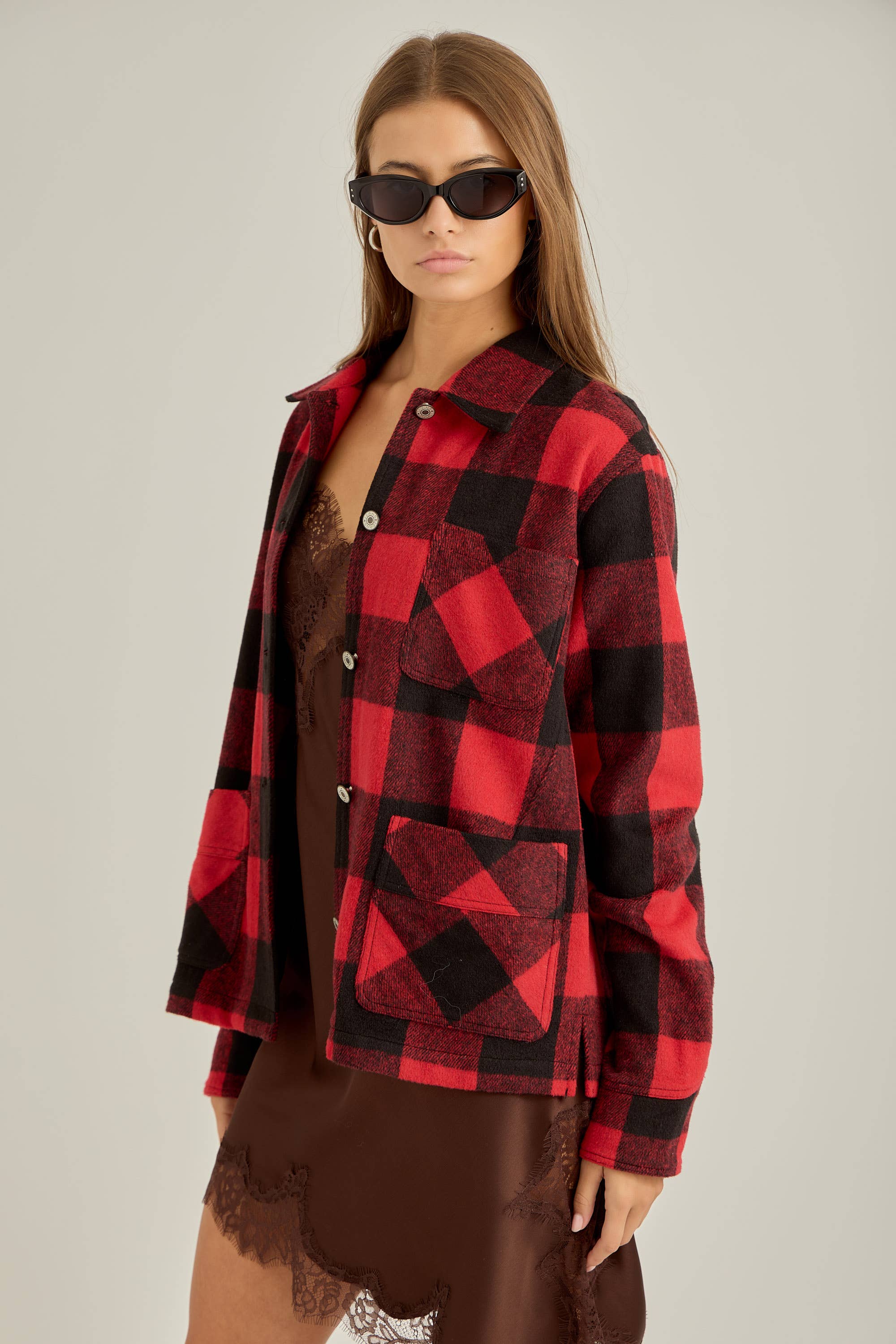 Red Black Winter flannel workwear jacket for wholesale on Faire3