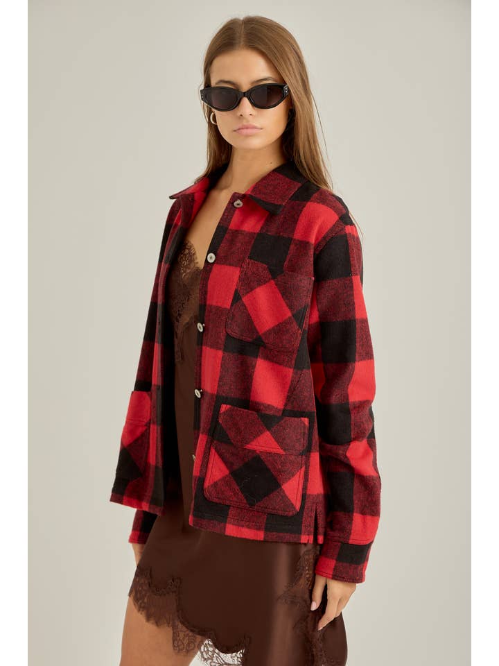 Red Black Winter flannel workwear jacket for wholesale on Faire3
