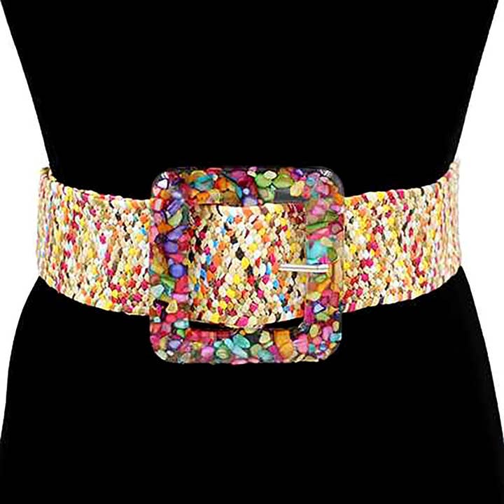 Sensibling Corp. - Wholesale Belt - Women's - Resin Square Buckle Accent Raffia Adjustable Belt14