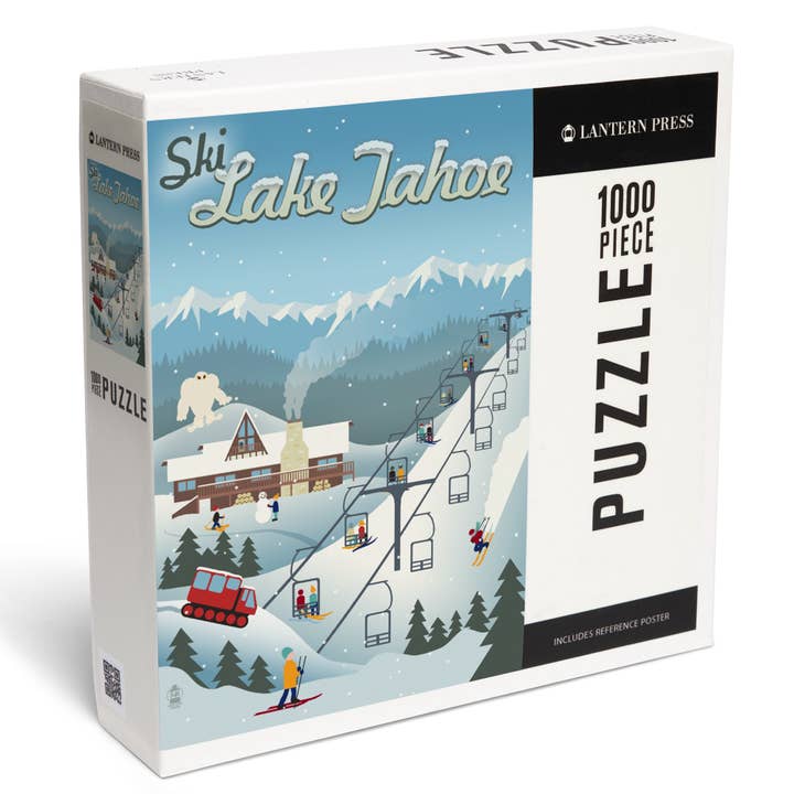 1000 PIECE PUZZLE Lake Tahoe, California, Retro Ski Resort for wholesale by Lantern Press