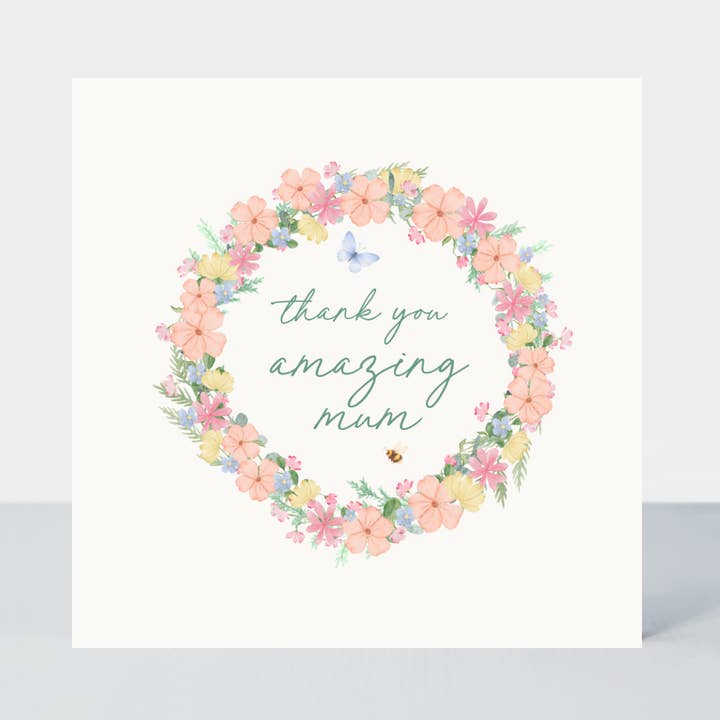 Carte « Merci Maman Extraordinaire » — Couronne florale du jardin sauvage pour la vente par Petimo