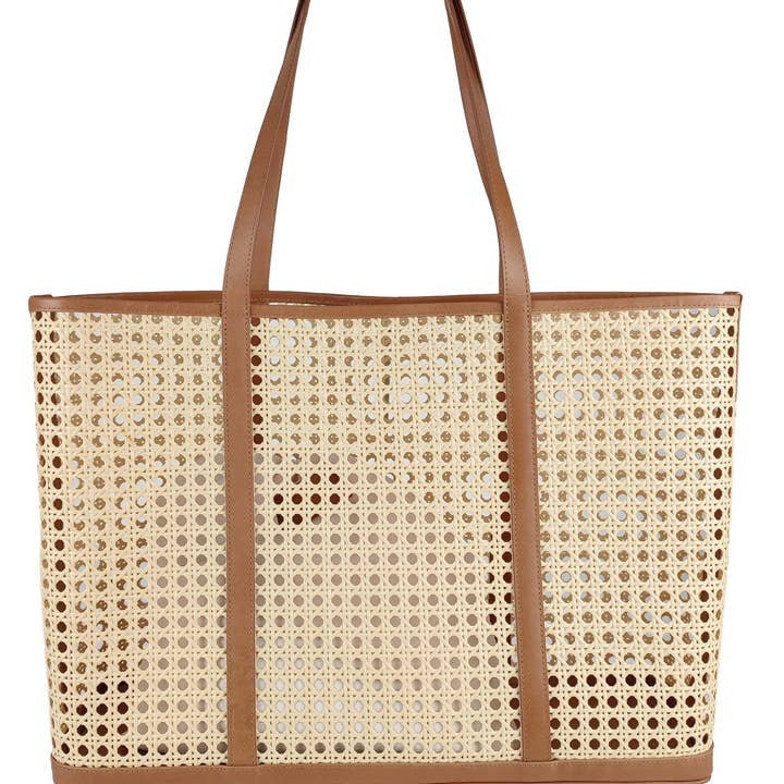 Florence Leather - Wholesale Beach Bag - Rattan bag with leather details4
