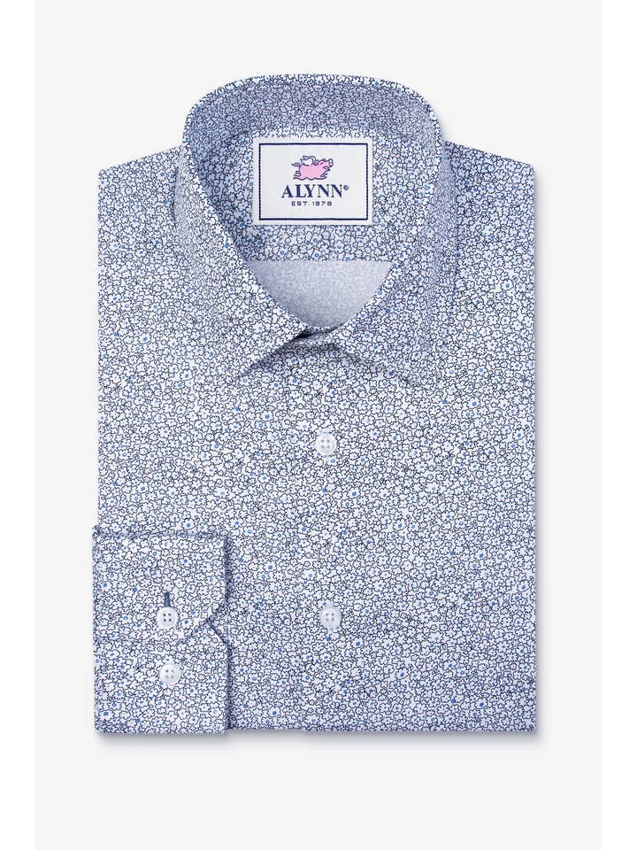 Alynn - Wholesale Button Down Shirt - Men's - Reid Floral Untuckable Slim Fit Dress Shirt White Alynn1