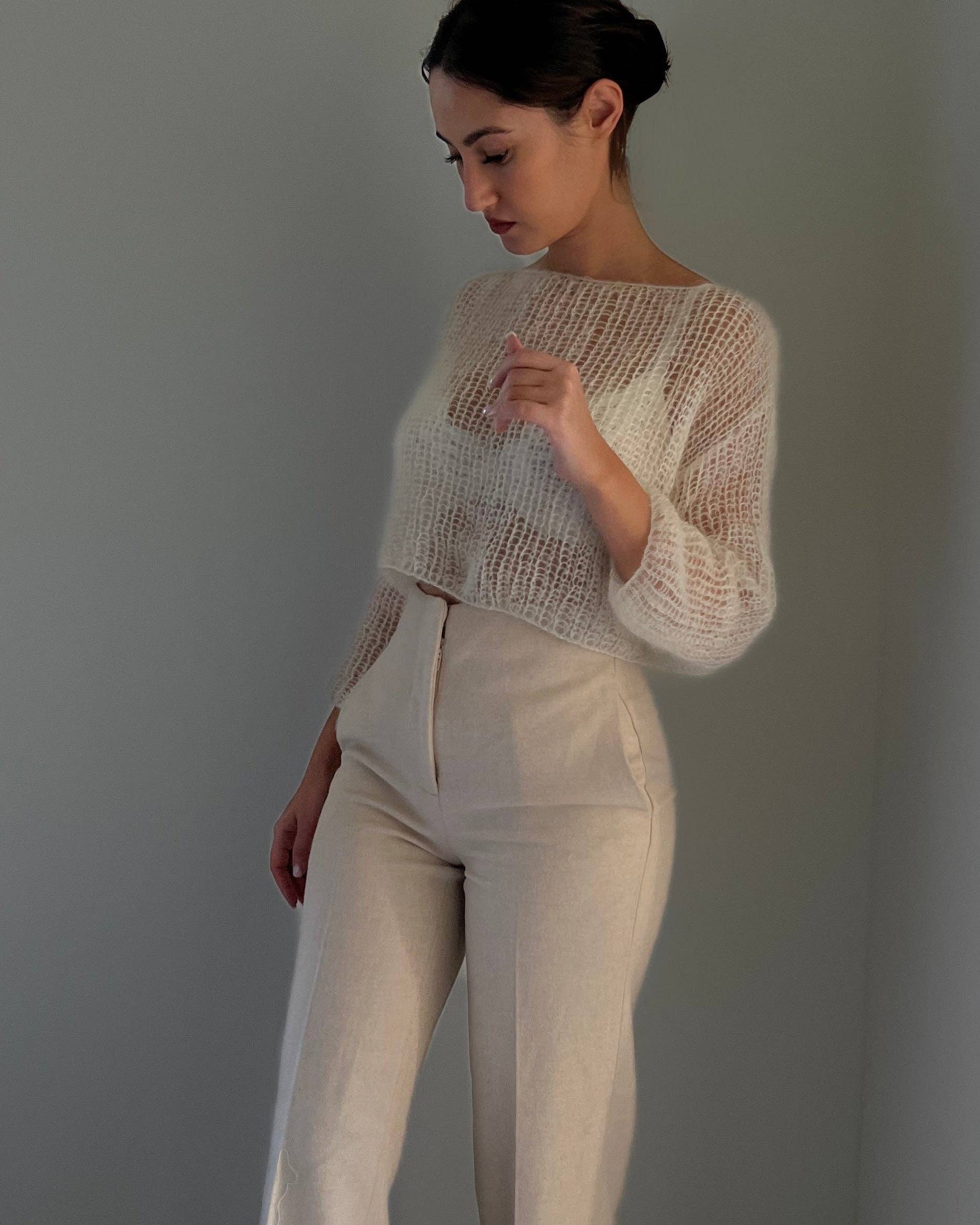 ROSYLEIA - Vente Pull en maille – femme - Pull court délicat en mohair10