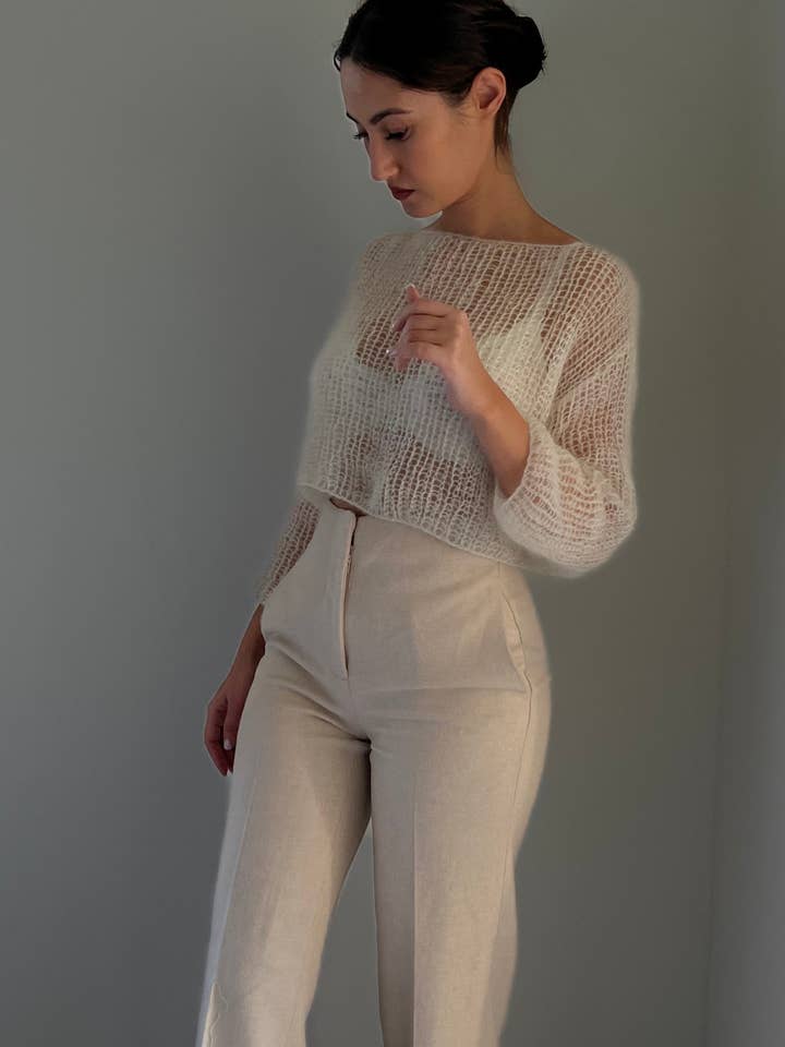 ROSYLEIA - Wholesale Knitted jumper – Women′s - Cropped Delicate Mohair Sweater10
