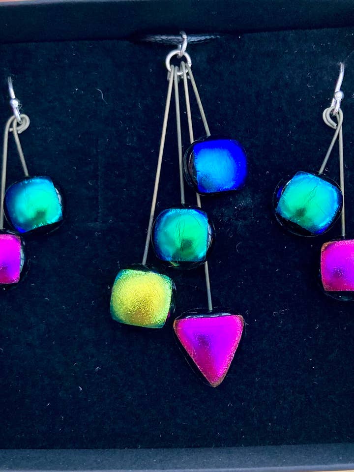 Fused Dichroic Glass Jewellery Set for wholesale by Leona Stewart Glass