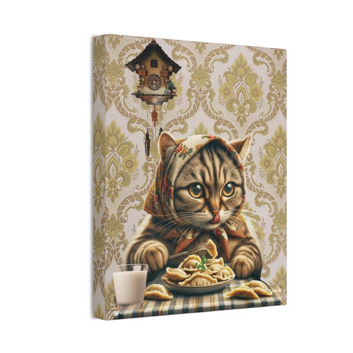 Babushka Cat - Wholesale Art Print - Babushka Cat Eats Her Pierogi