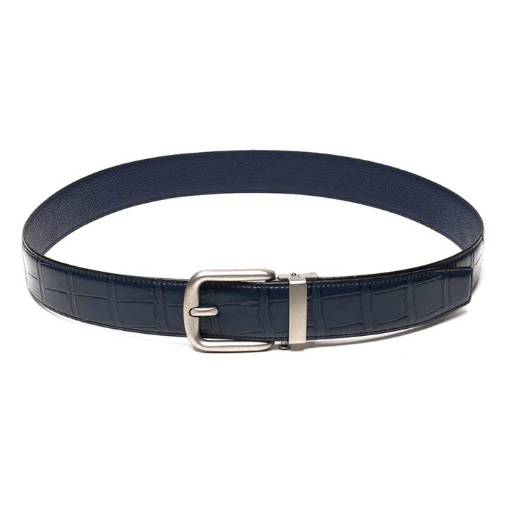 navy Calfskin Genuine Alligator Grain Embossed Belt -LA2112C-Navy for wholesale on Faire2