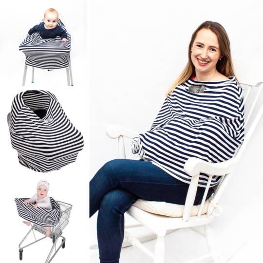 Multi-Use Breastfeeding Cover- Navy and White Striped Cover for wholesale by Cover Me Baby