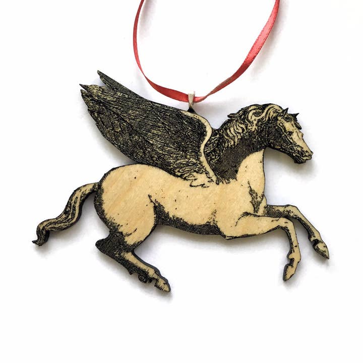 Pegasus Ornament - Antiek beeld paard - berkenhout dier voor wholesale door Toad Hill Farm