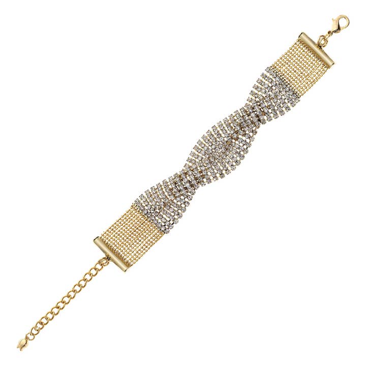 Guldpläterat armband med mjuk twist och vita kristaller för wholesale av Luxe on Main LLC