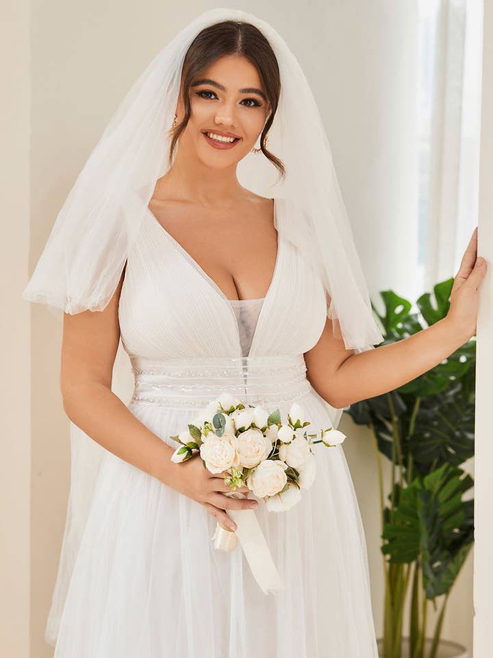 Ivory Plus Backless A Line Sleeveless Mesh Wedding Dress for wholesale on Faire