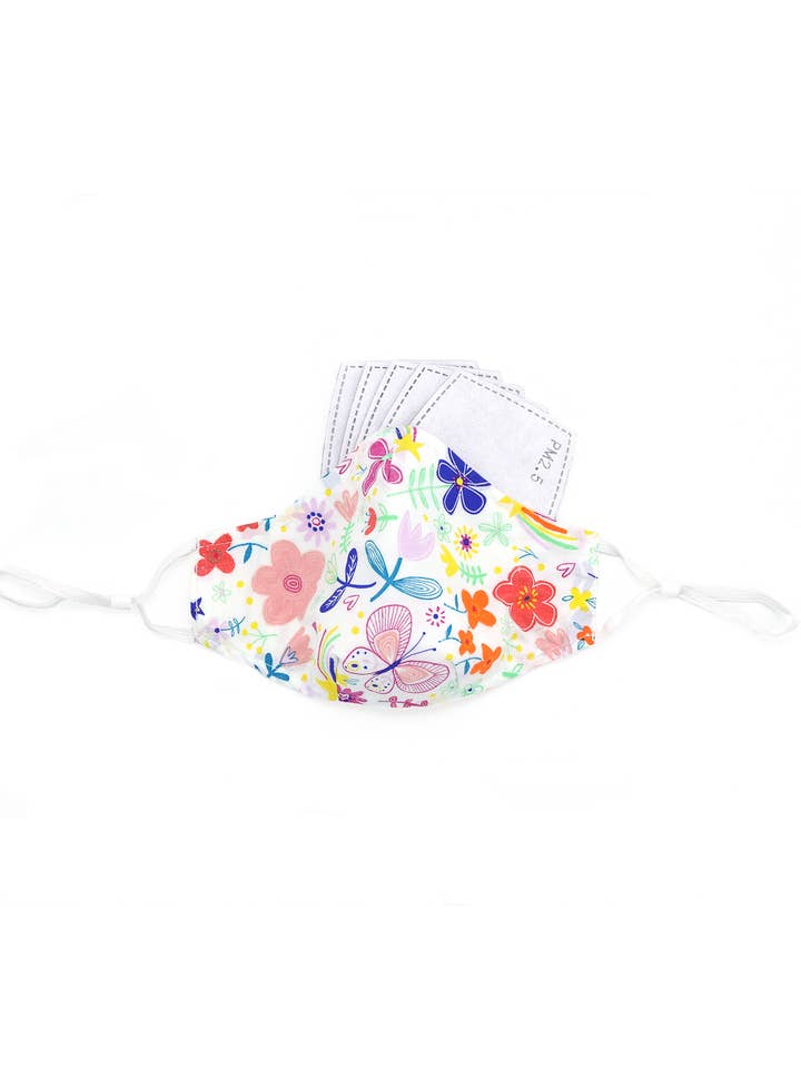 Masque de coton floral rétro graphique (fil de nez intégré) pour la vente par Ten on Ten