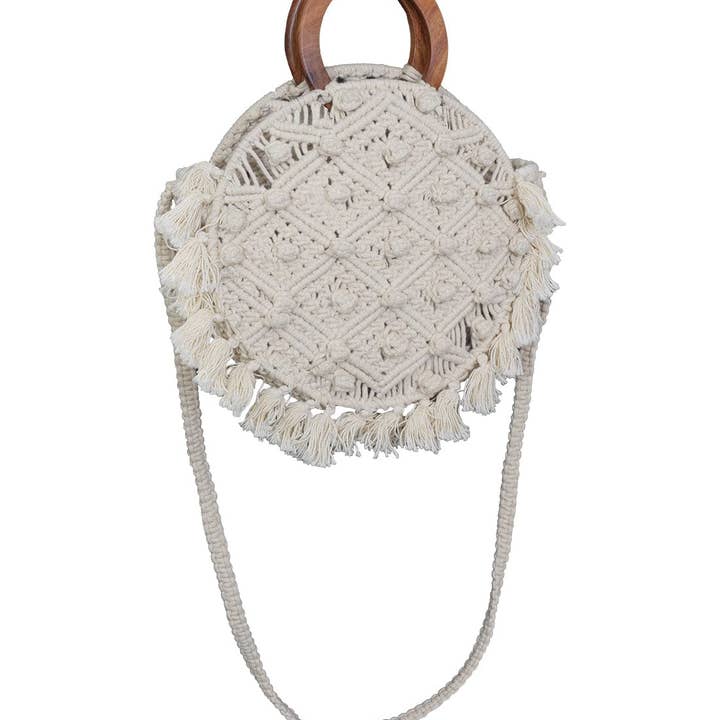 Magid Natural Cotton Macrame Fringe Circle Handbag for wholesale on Faire1